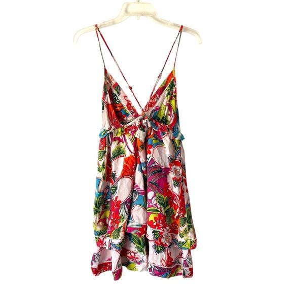 Anthropologie Willow Floral Mini Dress Pink White Red size small Hawaiian Print - Picture 1 of 8